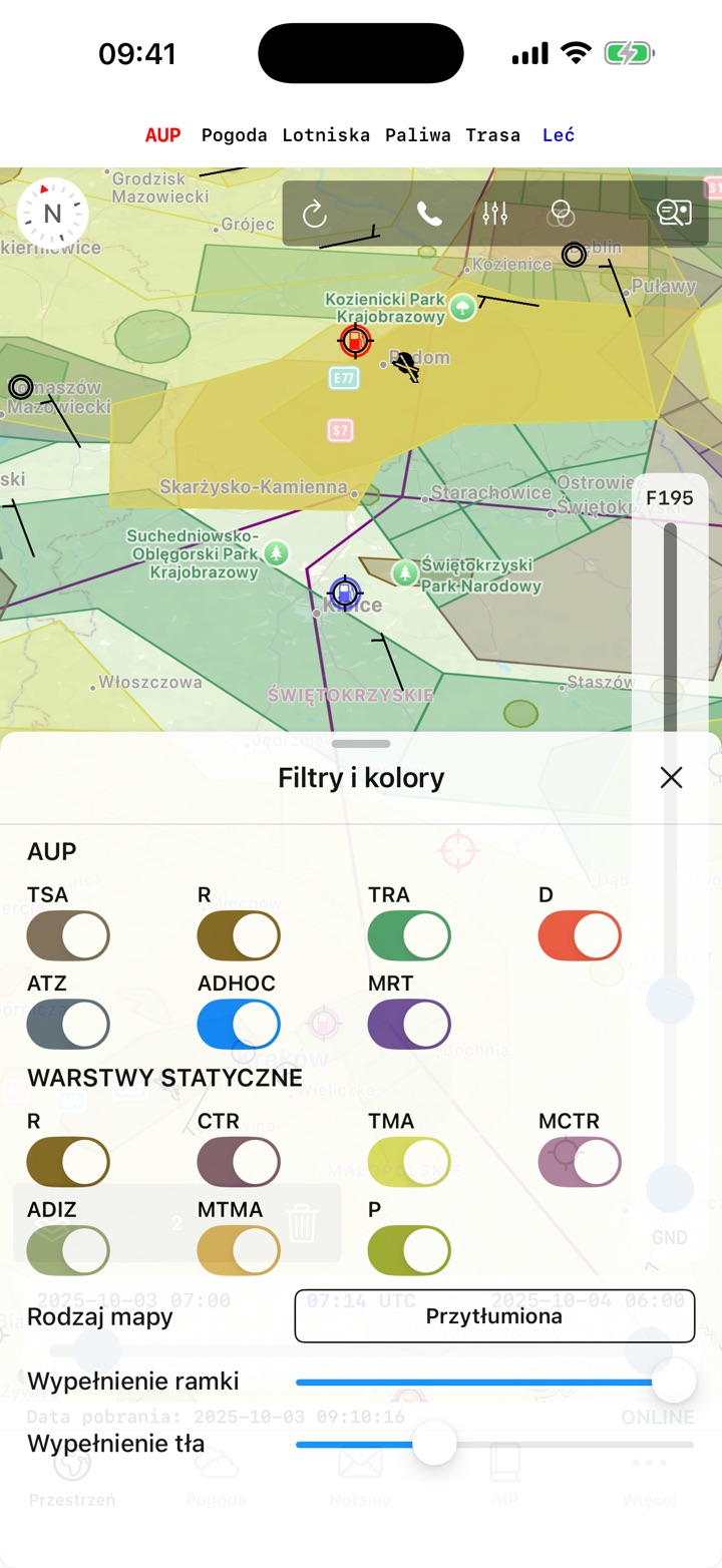 Ekran filtrów i kolorów warstw mapy